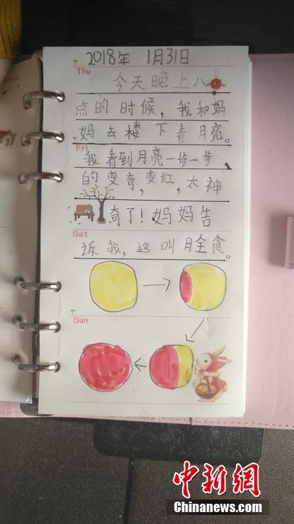 近日，河北保定市竞秀区前进小学的语文老师给一年级小学生布置写日记的寒假作业，没想到小朋友们“脑洞大开”地用图文结合的方式将立春节气、观月全食、过生日、游泳、打乒乓球、观察小动物等展现得妙趣横生。