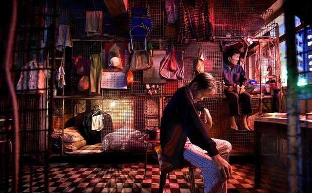 人们住在笼子里。