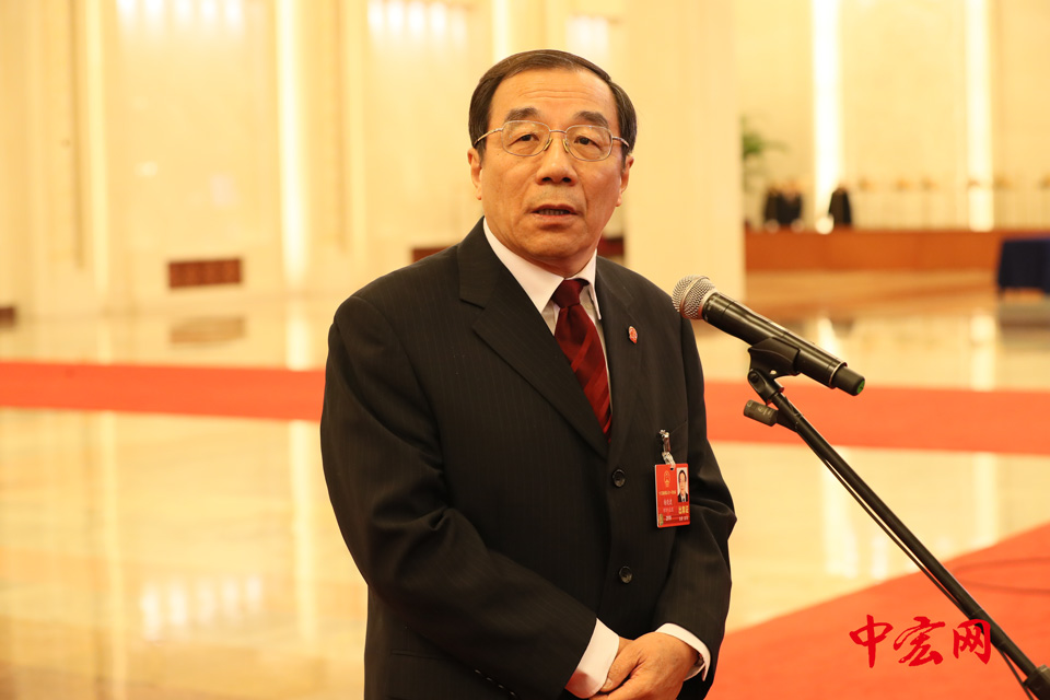 今日，十三届全国人大一次会议在京召开，在会后人民大会堂北大厅设立的“部长通道”上，监察部部长杨晓渡在接受记者采访。（摄影：张松峰）