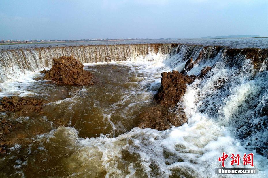 3月15日,江西鄱阳湖都昌大沔池湿地出现“瀑布”景观。该“瀑布”宽约二十余米,“瀑布”落差近2米,走近“瀑布”,哗哗作响,吸引不少摄影爱好者前来拍摄。连日来,江西省鄱阳湖地区出现降雨,湖水不断增加,该湿地水流量不断加大,将湿地冲刷成一条小河沟,形成“瀑布”景观。杨帆 摄