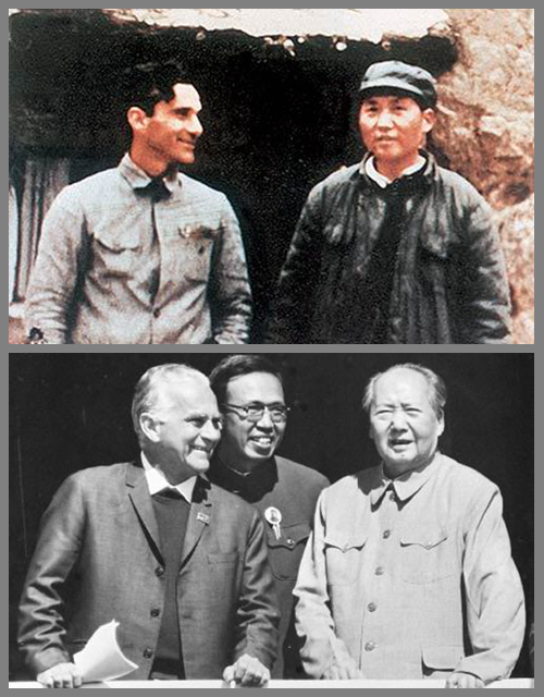 1936年7月11日，斯诺初访毛泽东。美国作家和记者埃德加·斯诺，1936年6月从北平出发，经西安赴陕甘宁边区，是第一个在红色区域进行采记的西方记者。7月8日在安塞百家坪遇见周恩来。经周恩来安排，于11日抵保安会见毛泽东。斯诺形容毛泽东“是一个令人极感兴趣而复杂的人”，“有着中国农民的质朴纯真的性格，颇有幽默感，喜欢憨笑”，“说话平易，生活简朴，有些人可能以为他有点粗俗”。<br/>
　　1937年10月，斯诺的《红星照耀中国》一书，由伦敦戈兰茨公司出版发行。1938年2月中译本改名《西行漫记》，在上海用复社名义出版。此后，1939年、1960年6月、1965年初、1970年10月，斯诺多次来华受到毛泽东的接见。