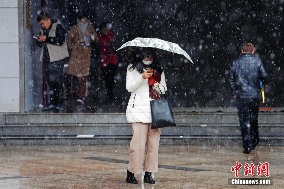 12月8日，上海下起了雪，民众在雪中行走着。这是2018年冬天的第一场雪，时间比往年来得更早了一些。中新社记者 殷立勤 摄 图片来源：中新网