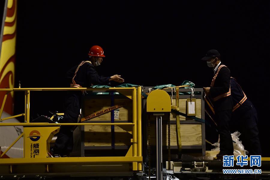 6月14日晚，在西宁曹家堡国际机场，工作人员在搬运装有海豚的箱子。 6月14日，6只瓶鼻海豚从日本大阪空运至青海省西宁曹家堡国际机场。这是青藏高原首次以航空货运包机方式进口大型活体动物。 新华社记者 张龙 摄