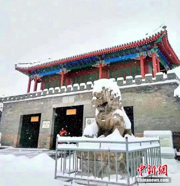 河北承德迎大雪天气 林木落白飞檐披雪_最新图片_中宏网