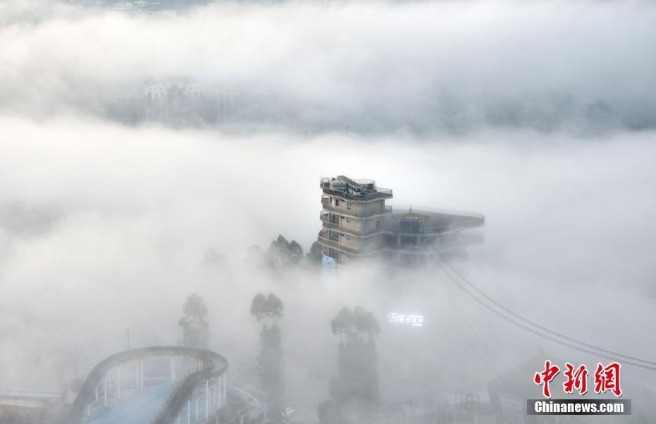 重慶涪陵清晨現平流霧 長江邊的小鎮宛若仙境