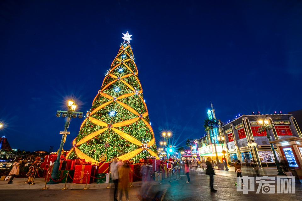 园区内的巨型圣诞树。吸引游客拍照。 中宏网记者 富宇 摄