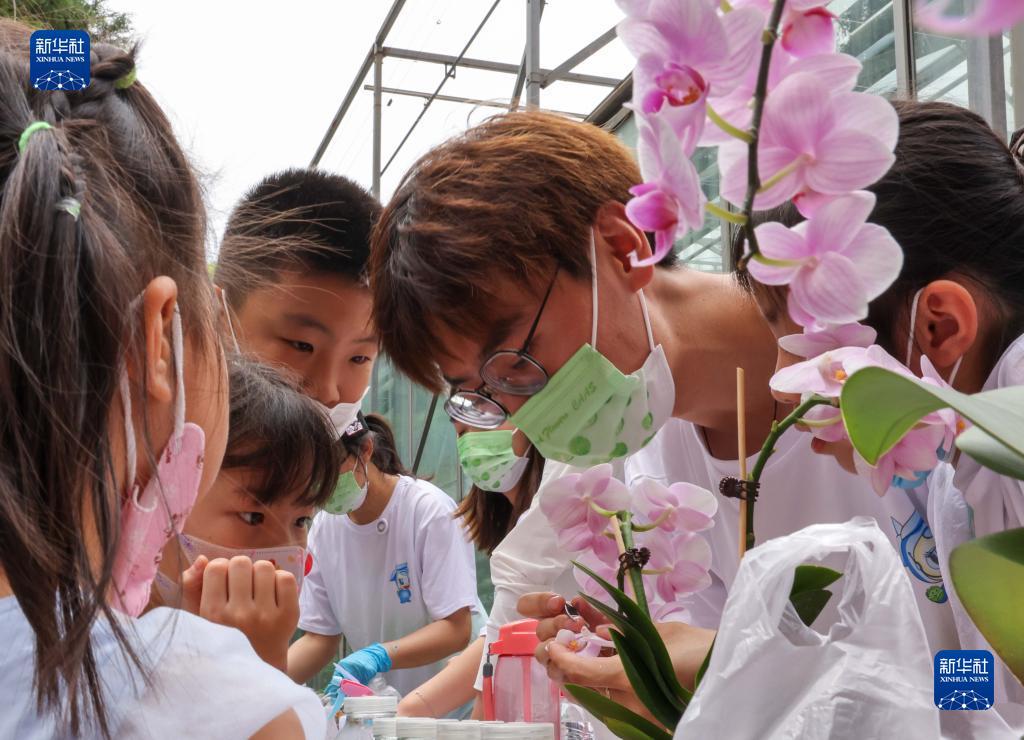 6月26日，在第四届农科开放日上，工作人员给孩子们介绍花卉知识。新华社记者 殷刚 摄