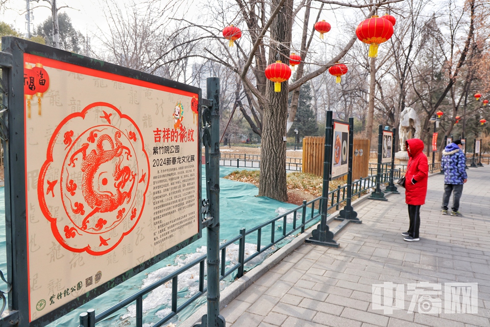此外，公园东门至南门沿线还设置了传统龙纹展览区域，旨在展现中华民族悠久的龙文化和艺术魅力，让市民游客了解龙在中国文化中的独特地位，感受到龙文化的博大精深。同时，邀请木版年画非遗传承人，带领游客进行龙纹木板拓印活动，游客根据自己的喜好拓印龙年年画、主题红包，近距离体味传统文化的独特魅力。 陈硕 摄