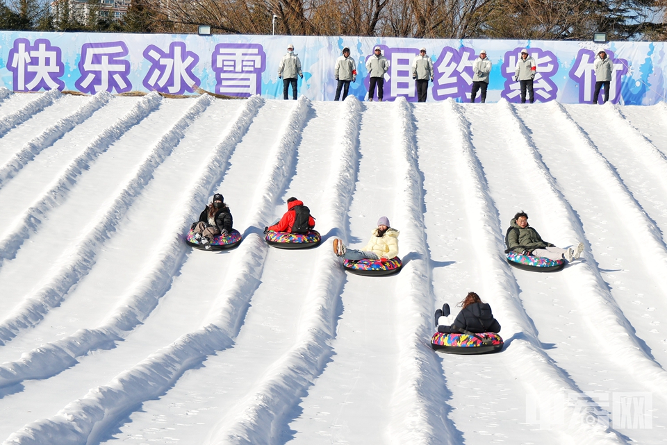 12月27日，“快乐冰雪 相约紫竹”紫竹院公园第八届欢乐冰雪季活动拉开帷幕。公园延续了2.7万平方米的雪场面积，并在保留深受市民喜爱的冰滑梯、雪上飞碟等经典冰雪娱乐项目的基础上，新增了雪地斗牛项目，还特别引入了企鹅观赏项目，为冰雪季增添了更多欢乐与趣味。陈硕 摄