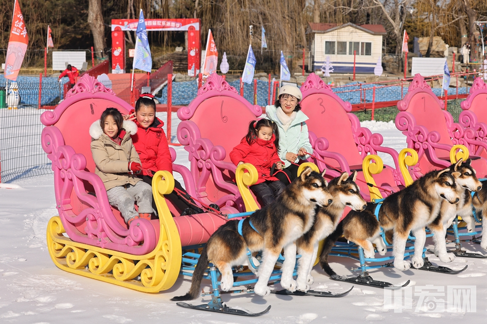 本周末，2025年圆明园第四届欢乐冰雪季为广大市民和游客带来一场集趣味、文化、运动于一体的冰雪狂欢。 据了解，今年欢乐冰雪季为游客打造一个别具特色的冰雪乐园，雪场活动区域设置在松风萝月湖，面积约22000平方米，为游客提供了更广阔的活动空间。雪场内搭建了一座长32米，宽80米，高6米的雪圈滑道，共46条滑道，最多可供46人同时滑行。此外，今年雪场内除设有雪地悠波球、雪地小火车、雪地转转等趣味项目外，创新增加了冰壶体验区，冰壶被喻为冰上的“国际象棋”，既考验参与者的体能与脑力，也是展现动静之美，取舍之智的好机会，更能让游客充分感受冬奥项目的魅力，增加冰雪季的趣味性和互动性。陈硕 摄