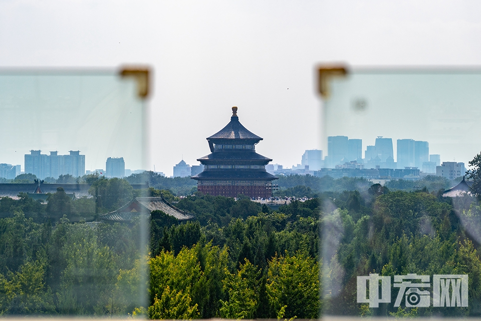 从红桥市场五层露台上，可以遥望天坛祈年殿。 中宏网记者 富宇 摄