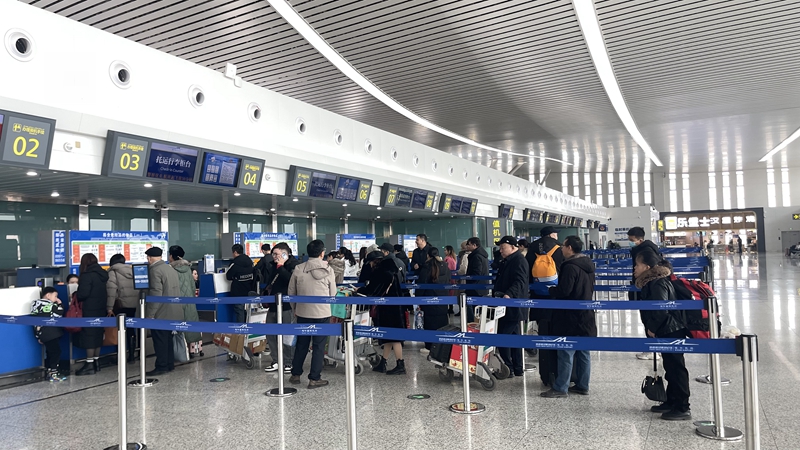 旅客有序排队办理乘机手续。马丽娜 摄.JPG